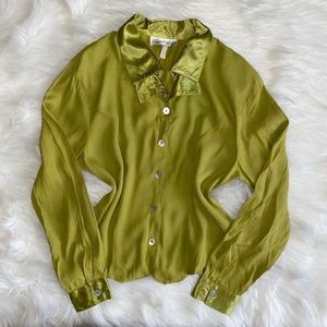 Y2K retro green button up blouse